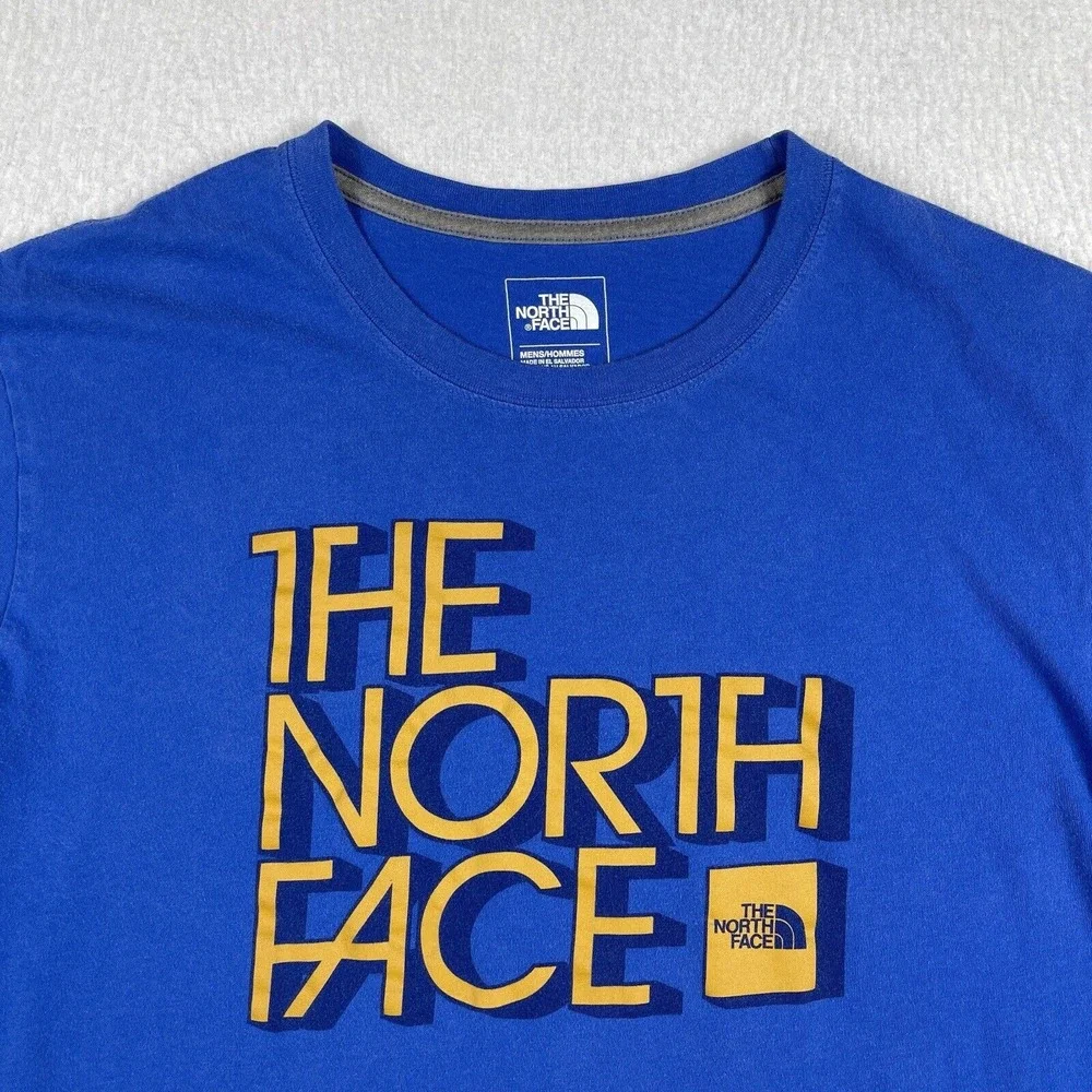 The North Face Shirt Mens Large Blue Outdoors 3D Block Logo Camp Hike Casual Tee